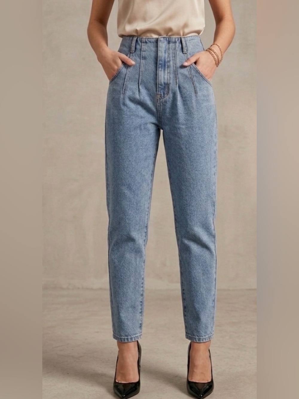 ASTR the Label Vintage 80s/90s Style High-Rise Mom Jeans with Pleat Detail